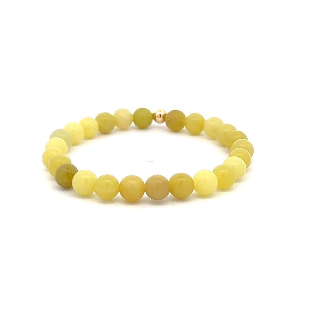 Natural Lemon Jade Gemstones 6mm Stretchable Bracelet 18k Gold Bead Charm - Picture 5 of 5